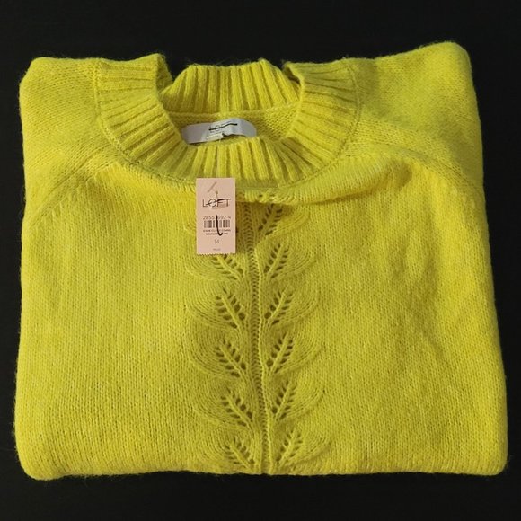 LOFT Neon Yellow (Earls Green) Sweater with Sleeve Detail NWT - Picture 1 of 4